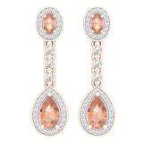 2.65 Carat (ctw) 18K Rose Gold Pear & Oval Cut Morganite & Round Cut White Sapphire & White Diamond Ladies Halo Style Dangling Drop Earrings