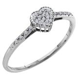 0.15 Carat (ctw) 10K White Gold Round White Diamond Ladies Bridal Heart Shaped Promise Ring
