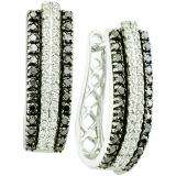 1.15 Carat (ctw) 14K White Gold Round Black & White Diamond Ladies Fashion Huggies Hoops Earrings