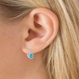 3.70 Carat (ctw) 14K White Gold Round Cut Blue Topaz & White Diamond Ladies Halo Style Hoop Earrings
