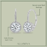 925 Sterling Silver Lever-back Earrings, 1.50 ctw Round Cubic Zirconia