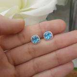 2.40 Carat (ctw) 10K Rose Gold Cushion Cut Blue Topaz & Round Cut White Diamond Ladies Halo Style Stud Earrings
