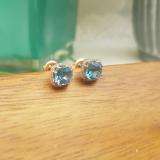 2.40 Carat (ctw) 10K Rose Gold Cushion Cut Blue Topaz & Round Cut White Diamond Ladies Halo Style Stud Earrings