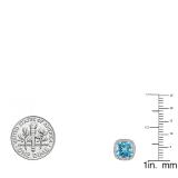 2.40 Carat (ctw) 10K White Gold Cushion Cut Blue Topaz & Round Cut White Diamond Ladies Halo Style Stud Earrings
