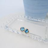 2.40 Carat (ctw) 10K Yellow Gold Cushion Cut Blue Topaz & Round Cut White Diamond Ladies Halo Style Stud Earrings