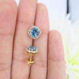2.40 Carat (ctw) 10K Yellow Gold Cushion Cut Blue Topaz & Round Cut White Diamond Ladies Halo Style Stud Earrings