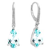 12.10 Carat (ctw) 10K White Gold Pear Cut Aquamarine & Round Cut White Diamond Ladies Dangling Drop Earrings