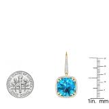18.45 Carat (ctw) 14K Yellow Gold Round Blue Topaz & White Diamond Ladies Halo Style Dangling Drop Earrings