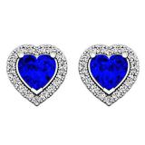 1.30 Carat (ctw) 10K White Gold Heart Cut Blue Sapphire & Round Cut White Diamond Ladies Halo Stud Earrings