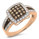 0.45 Carat (ctw) 10K Rose Gold Round Cut White & Champagne Diamond Ladies Bridal Fashion Right Hand Ring 1/2 CT