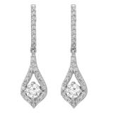 0.38 Carat (ctw) 10K White Gold Round White Diamond Ladies Dangling Drop Earrings
