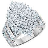 1.15 Carat (ctw) 10K White Gold Round Cut White Diamond Ladies Cluster Right Hand Ring