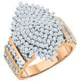 1.15 Carat (ctw) 18K Rose Gold Round Cut White Diamond Ladies Cluster Right Hand Ring