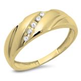 0.08 Carat (ctw) 10K Yellow Gold Round Cut White Diamond Men's Fashion 5 Stone Wedding Band