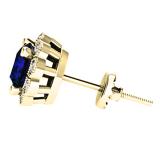 2.20 Carat (ctw) 18K Yellow Gold Round Cut Blue Sapphire & White Diamond Ladies Flower Shape Cluster Halo Style Fashion Stud Earrings