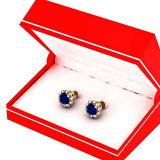 2.20 Carat (ctw) 18K Yellow Gold Round Cut Blue Sapphire & White Diamond Ladies Flower Shape Cluster Halo Style Fashion Stud Earrings