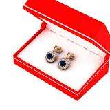 1.45 Carat (ctw) 10K Rose Gold Round Cut Blue Sapphire & White Diamond Ladies Halo Style Dangling Earrings 1 1/2 CT
