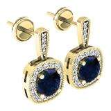 1.45 Carat (ctw) 14K Yellow Gold Round Cut Blue Sapphire & White Diamond Ladies Halo Style Dangling Earrings 1 1/2 CT