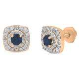 1.42 Carat (ctw) 10K Rose Gold Round Cut Blue Sapphire & White Diamond Ladies Halo Style Stud Earrings