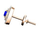 1.42 Carat (ctw) 10K Rose Gold Round Cut Blue Sapphire & White Diamond Ladies Halo Style Stud Earrings