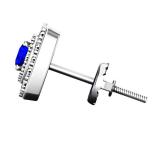 1.42 Carat (ctw) 10K White Gold Round Cut Blue Sapphire & White Diamond Ladies Halo Style Stud Earrings