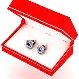 1.42 Carat (ctw) 10K White Gold Round Cut Blue Sapphire & White Diamond Ladies Halo Style Stud Earrings