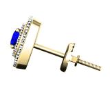 1.42 Carat (ctw) 10K Yellow Gold Round Cut Blue Sapphire & White Diamond Ladies Halo Style Stud Earrings