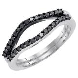 0.35 Carat (ctw) 10K White Gold Round Black Diamond Ladies Anniversary Enhancer Guard Double Ring Wedding Band 1/3 CT