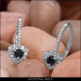 0.50 Carat (ctw) 10K White Gold Round Cut Blue Sapphire & White Diamond Ladies Heart Shaped Halo Style Dangling Drop Earrings 1/2 CT