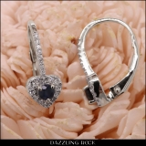 0.50 Carat (ctw) 10K White Gold Round Cut Blue Sapphire & White Diamond Ladies Heart Shaped Halo Style Dangling Drop Earrings 1/2 CT