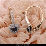 0.50 Carat (ctw) 14K Rose Gold Round Cut Blue Sapphire & White Diamond Ladies Heart Shaped Halo Style Dangling Drop Earrings 1/2 CT
