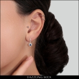 0.50 Carat (ctw) 14K White Gold Round Cut Blue Sapphire & White Diamond Ladies Heart Shaped Halo Style Dangling Drop Earrings 1/2 CT