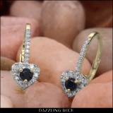 0.50 Carat (ctw) 14K Yellow Gold Round Cut Blue Sapphire & White Diamond Ladies Heart Shaped Halo Style Dangling Drop Earrings 1/2 CT