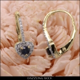 0.50 Carat (ctw) 14K Yellow Gold Round Cut Blue Sapphire & White Diamond Ladies Heart Shaped Halo Style Dangling Drop Earrings 1/2 CT