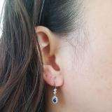 0.80 Carat (ctw) 10K White Gold Oval Cut Blue Sapphire & Round Cut White Diamond Ladies Halo Style Dangling Drop Earrings 3/4 CT
