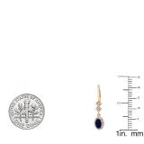 0.80 Carat (ctw) 14K Rose Gold Oval Cut Blue Sapphire & Round Cut White Diamond Ladies Halo Style Dangling Drop Earrings 3/4 CT