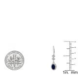 0.80 Carat (ctw) 14K White Gold Oval Cut Blue Sapphire & Round Cut White Diamond Ladies Halo Style Dangling Drop Earrings 3/4 CT