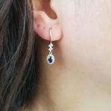 0.80 Carat (ctw) 14K White Gold Oval Cut Blue Sapphire & Round Cut White Diamond Ladies Halo Style Dangling Drop Earrings 3/4 CT