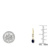 0.80 Carat (ctw) 14K Yellow Gold Oval Cut Blue Sapphire & Round Cut White Diamond Ladies Halo Style Dangling Drop Earrings 3/4 CT