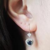 1.50 Carat (ctw) 18K White Gold Heart Cut Blue Sapphire & Round Cut White Diamond Ladies Heart Dangling Drop Earrings 1 1/2 CT