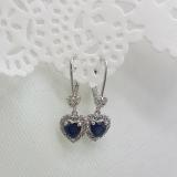 1.50 Carat (ctw) 18K White Gold Heart Cut Blue Sapphire & Round Cut White Diamond Ladies Heart Dangling Drop Earrings 1 1/2 CT