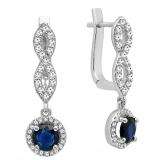 1.35 Carat (ctw) 10K White Gold Round Cut Blue Sapphire & White Diamond Ladies Infinity Swirl Halo Style Dangling Drop Earrings