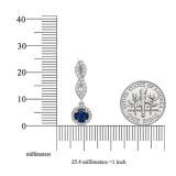 1.35 Carat (ctw) 10K White Gold Round Cut Blue Sapphire & White Diamond Ladies Infinity Swirl Halo Style Dangling Drop Earrings