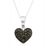 0.20 Carat (ctw) 10K White Gold Round Cut Black Diamond Ladies Heart Pendant 1/5 CT