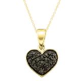 0.20 Carat (ctw) Round Black Diamond Ladies Heart Pendant 1/5 CT 10K Yellow Gold