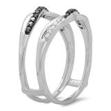 0.25 Carat (ctw) 10K White Gold Round Cut Black & White Diamond Ladies Anniversary Wedding Band Swirl Guard Double Ring 1/4 CT