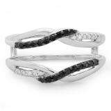 0.25 Carat (ctw) 10K White Gold Round Cut Black & White Diamond Ladies Anniversary Wedding Band Swirl Guard Double Ring 1/4 CT