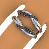 0.25 Carat (ctw) 10K White Gold Round Cut Black & White Diamond Ladies Anniversary Wedding Band Swirl Guard Double Ring 1/4 CT