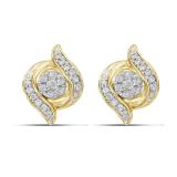 0.25 Carat (ctw) 14k Yellow Gold Round White Diamond Swirl Cluster Stud Earrings 1/4 CT
