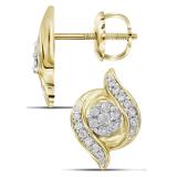 0.25 Carat (ctw) 14k Yellow Gold Round White Diamond Swirl Cluster Stud Earrings 1/4 CT